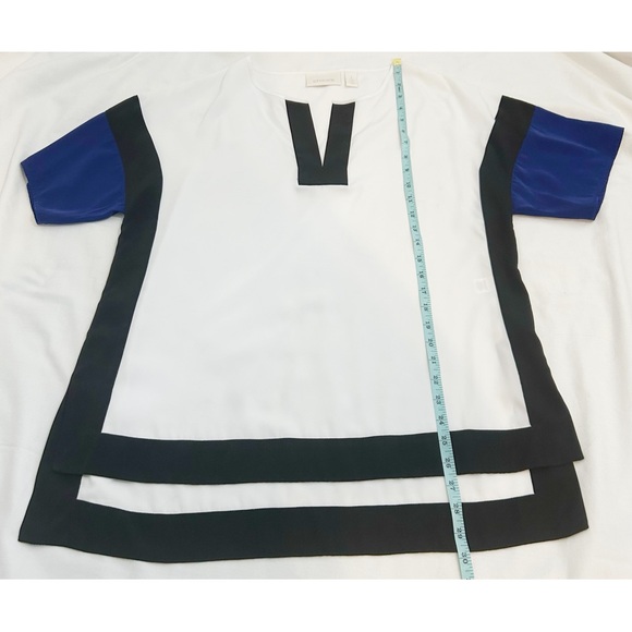 Chico’s Colorblock Fun Nyna Top Blouse White Blue & Black Size 1 Small - Picture 7 of 15